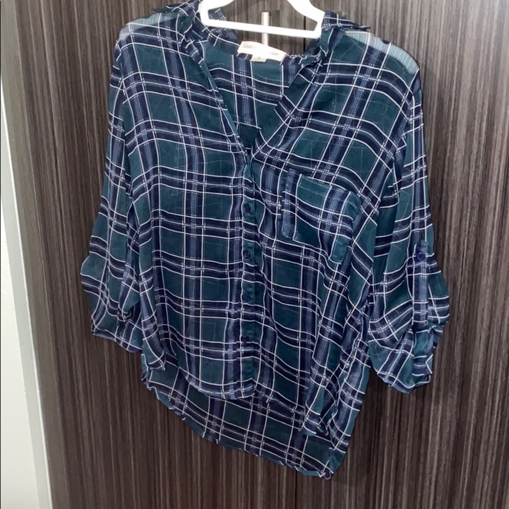 Green plaid button down